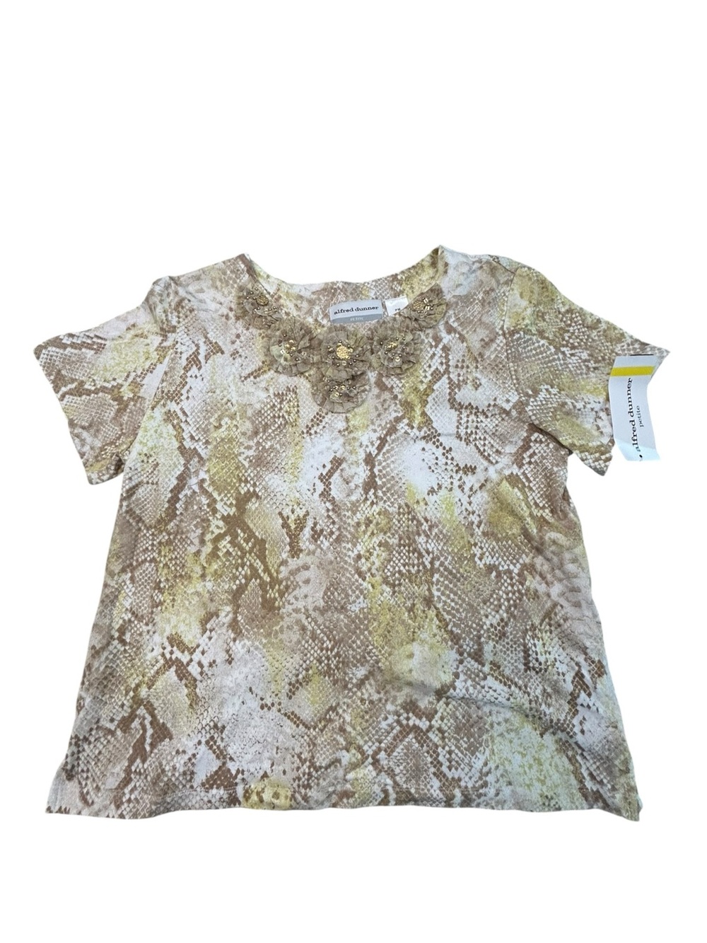 NEW Alfred Dunner Petite Sahara Desert Short Sleeve Snake-Print Top Womenms P M